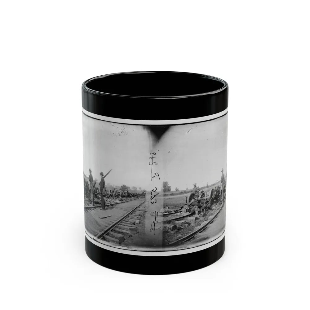 Manassas Junction, Va. Soldiers Beside Damaged Rolling Stock Of The Orange & Alexandria Railroad (U.S. Civil War) Black Coffee Mug-11oz-Go Mug Yourself