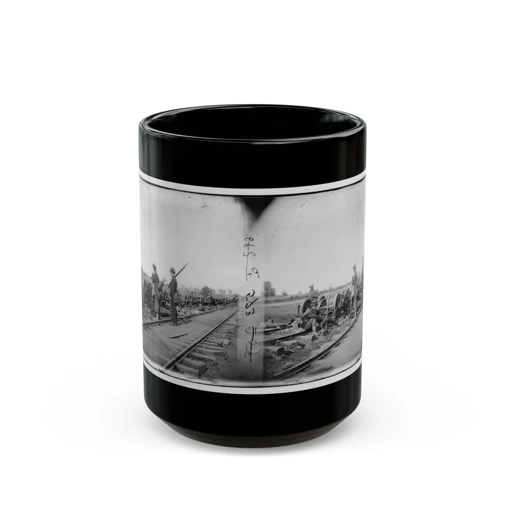 Manassas Junction, Va. Soldiers Beside Damaged Rolling Stock Of The Orange & Alexandria Railroad (U.S. Civil War) Black Coffee Mug-15oz-Go Mug Yourself