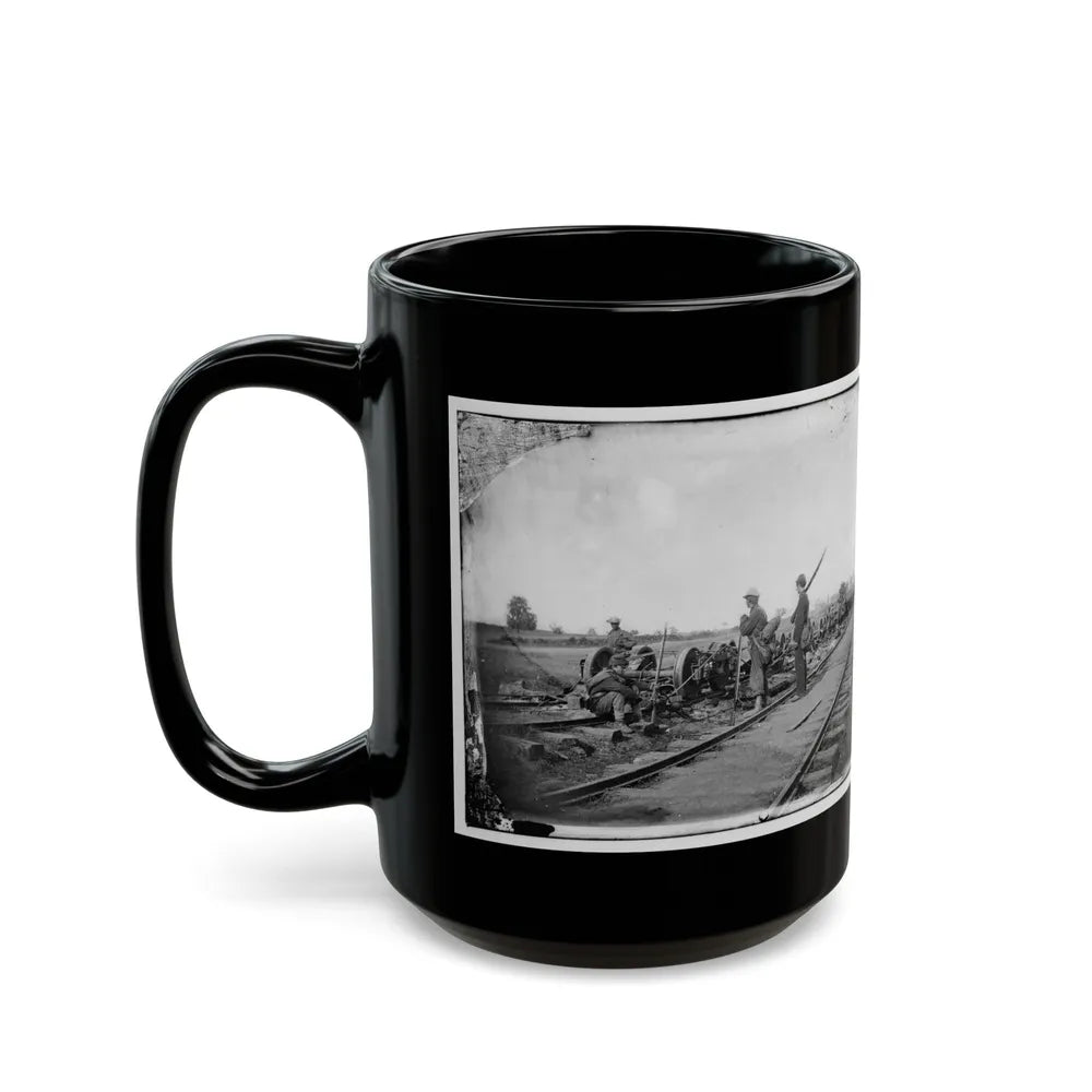 Manassas Junction, Va. Soldiers Beside Damaged Rolling Stock Of The Orange & Alexandria Railroad (U.S. Civil War) Black Coffee Mug-Go Mug Yourself