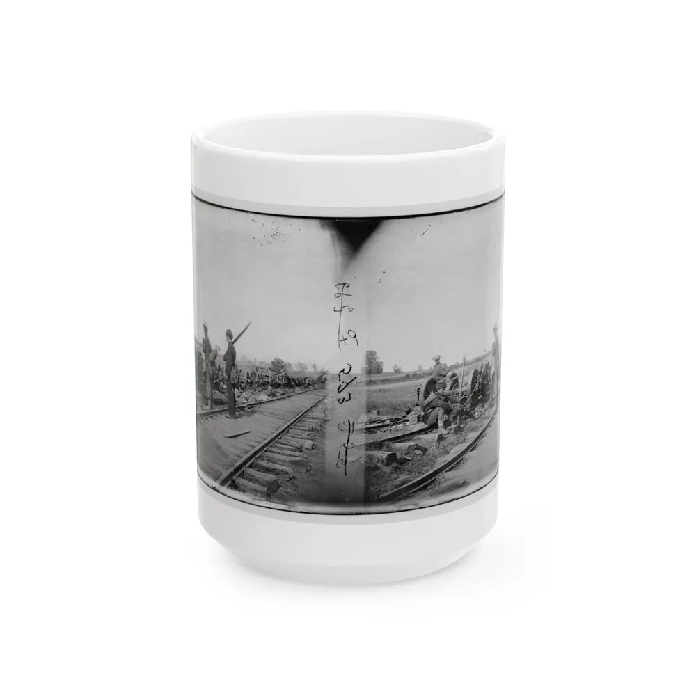 Manassas Junction, Va. Soldiers Beside Damaged Rolling Stock Of The Orange & Alexandria Railroad (U.S. Civil War) White Coffee Mug-15oz-Go Mug Yourself