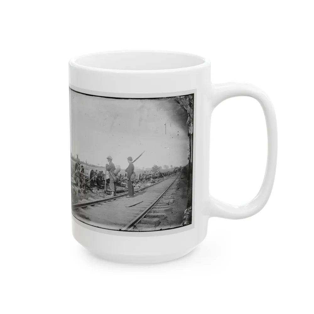 Manassas Junction, Va. Soldiers Beside Damaged Rolling Stock Of The Orange & Alexandria Railroad (U.S. Civil War) White Coffee Mug-Go Mug Yourself