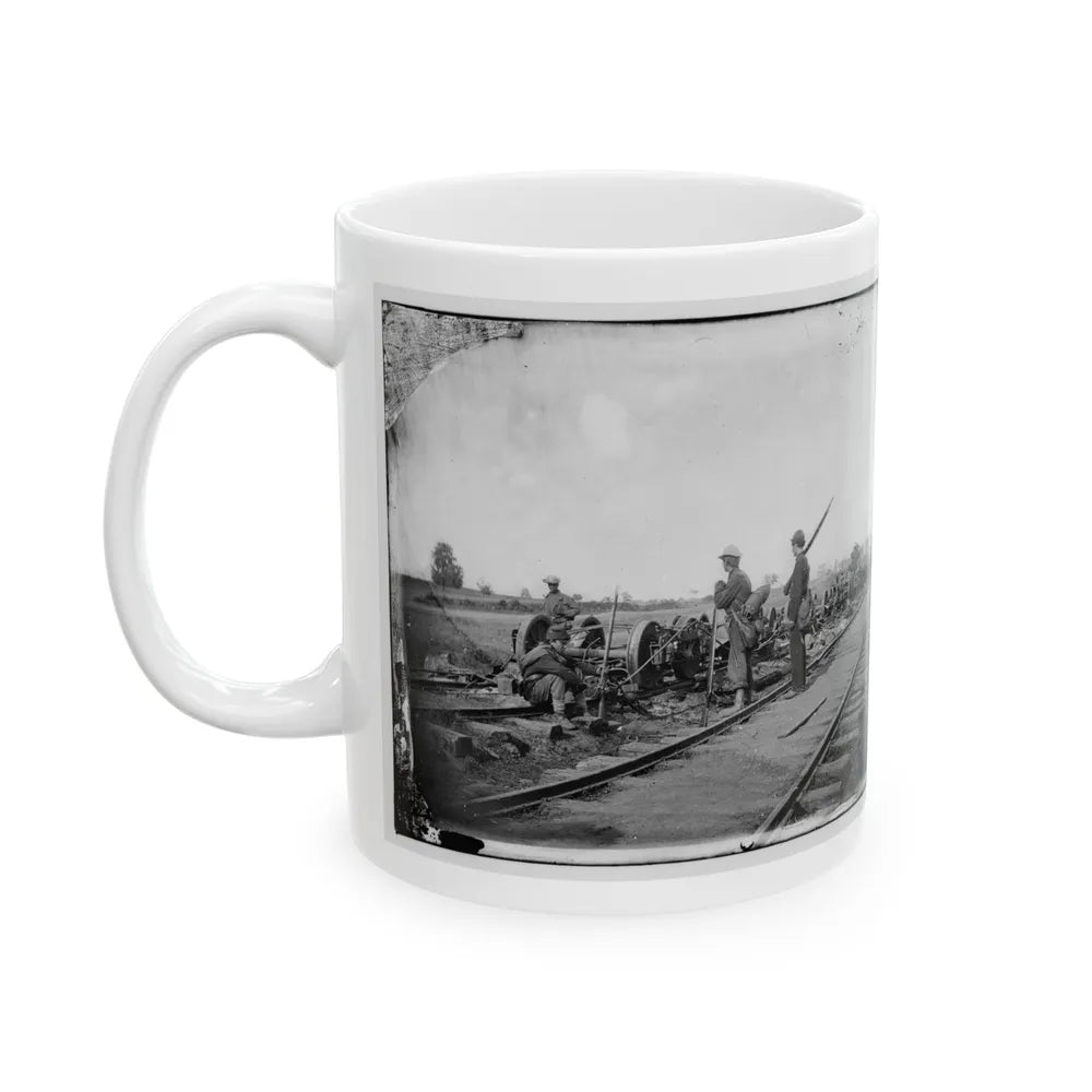 Manassas Junction, Va. Soldiers Beside Damaged Rolling Stock Of The Orange & Alexandria Railroad (U.S. Civil War) White Coffee Mug-Go Mug Yourself