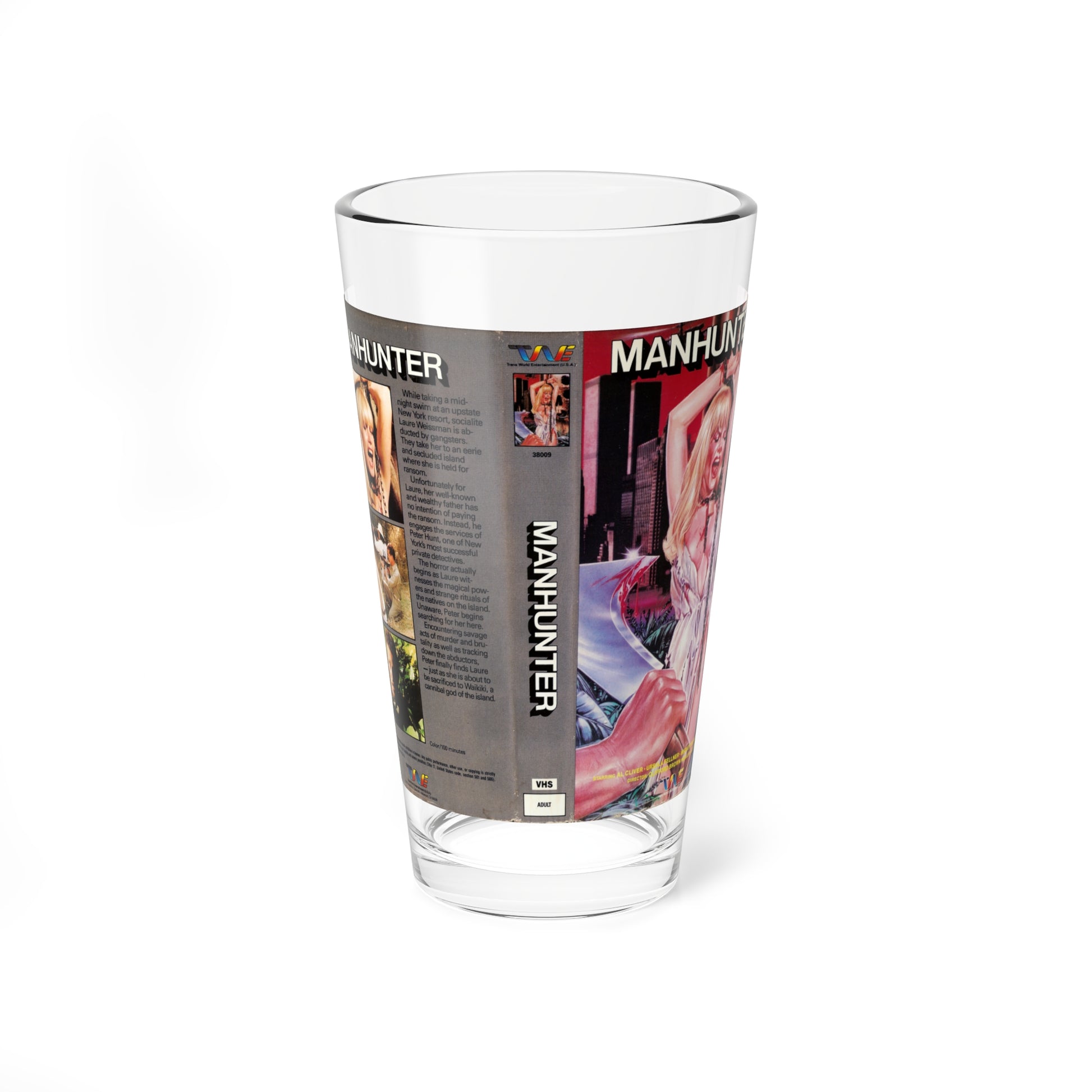 MANHUNTER TRANSWORLD ENTERTAINMENT (VHS COVER) Pint Glass 16oz-16oz-Go Mug Yourself