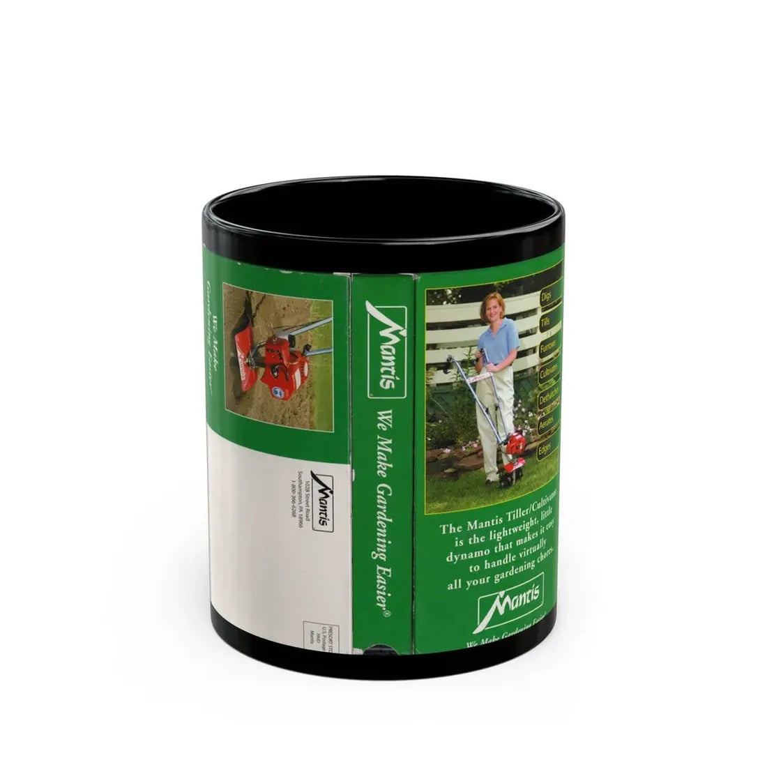 MANTIS WE MAKE GARDENING EASIER (VHS COVER) - Black Coffee Mug 11oz - Go Mug Yourself