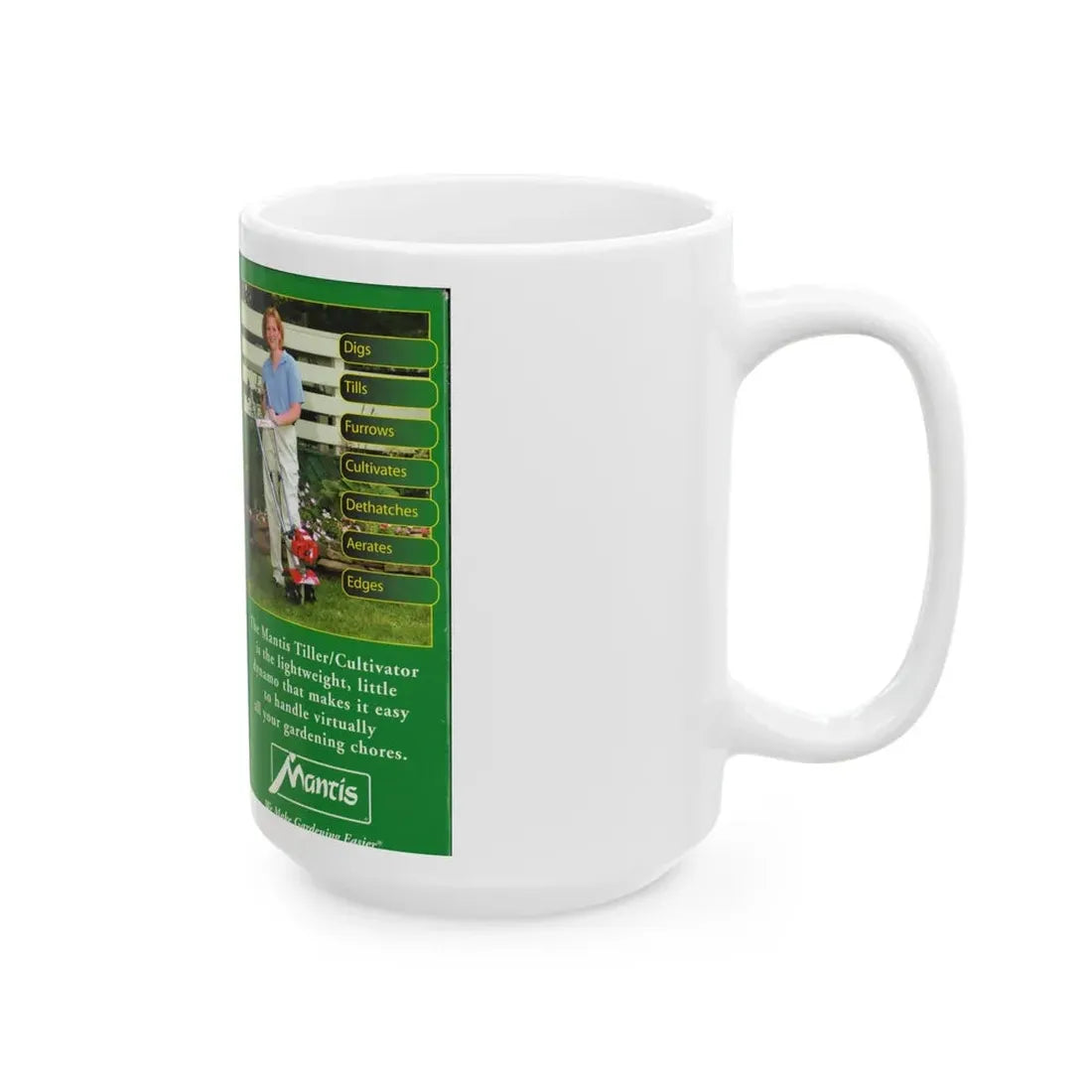 MANTIS WE MAKE GARDENING EASIER (VHS COVER) - White Coffee Mug - Go Mug Yourself