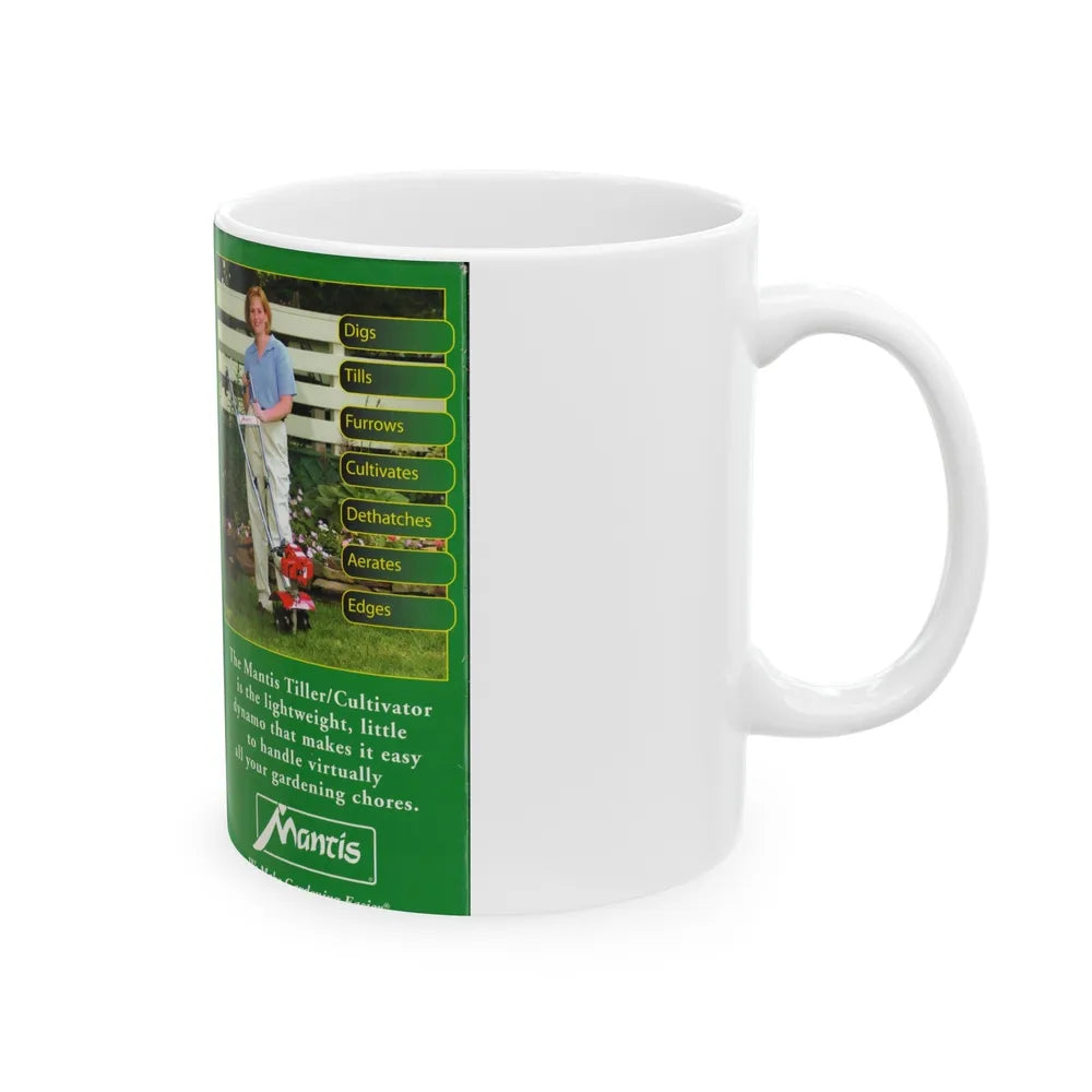 MANTIS WE MAKE GARDENING EASIER (VHS COVER) - White Coffee Mug-Go Mug Yourself