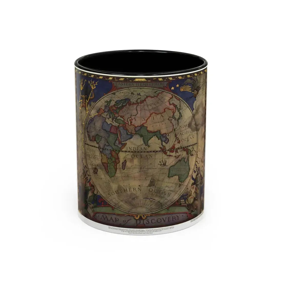 Map of Discovery- Eastern Hemisphere (1928) (Map) Accent Coffee Mug 11oz Black - Go Mug Yourself