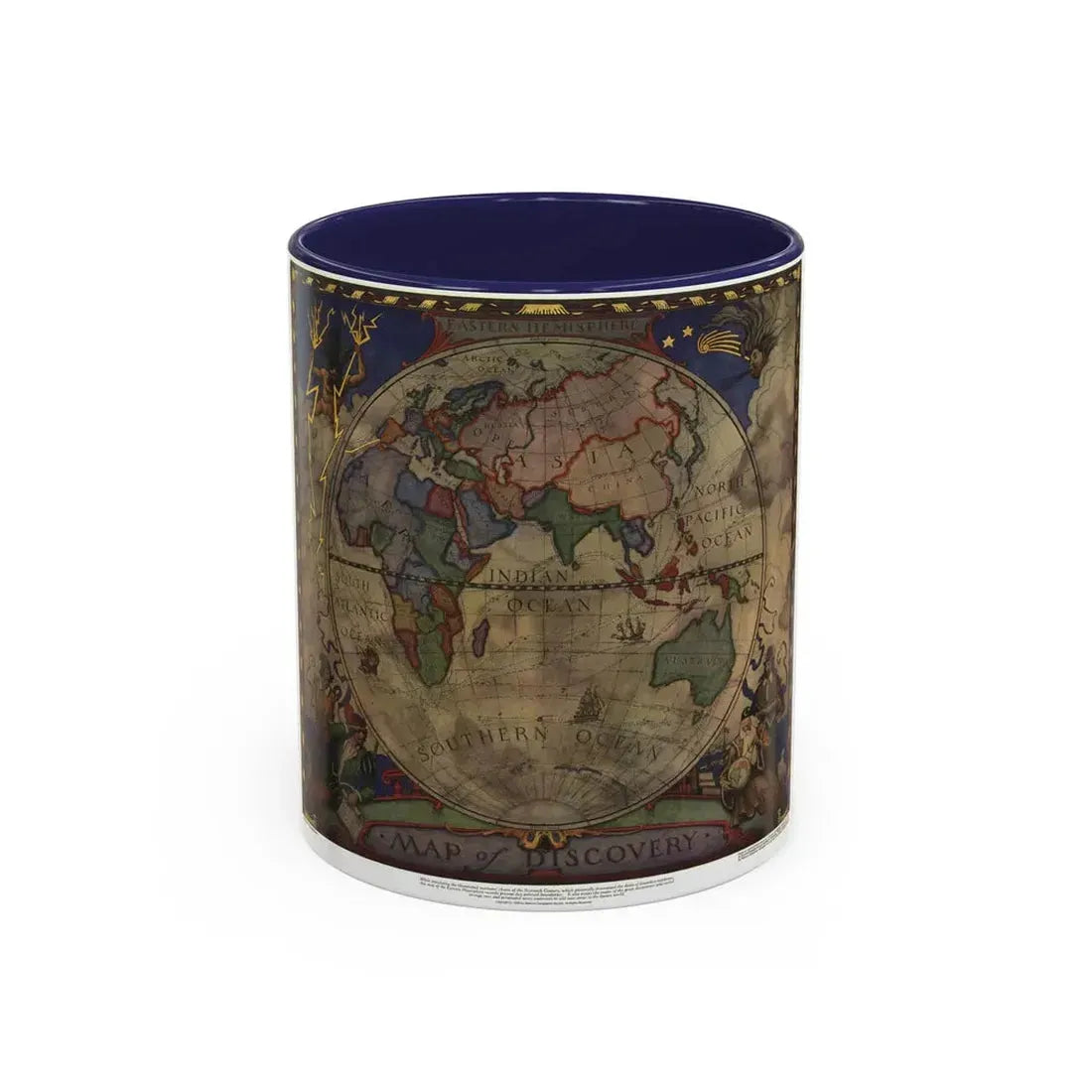 Map of Discovery- Eastern Hemisphere (1928) (Map) Accent Coffee Mug 11oz Navy - Go Mug Yourself