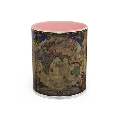 Map of Discovery- Eastern Hemisphere (1928) (Map) Accent Coffee Mug 11oz Pink - Go Mug Yourself
