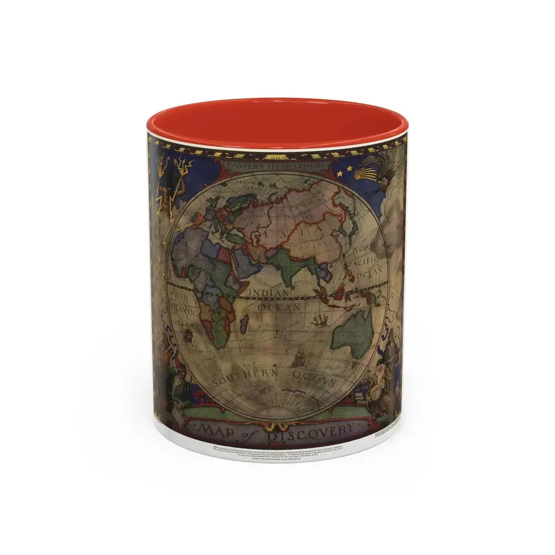 Map of Discovery- Eastern Hemisphere (1928) (Map) Accent Coffee Mug 11oz Red - Go Mug Yourself