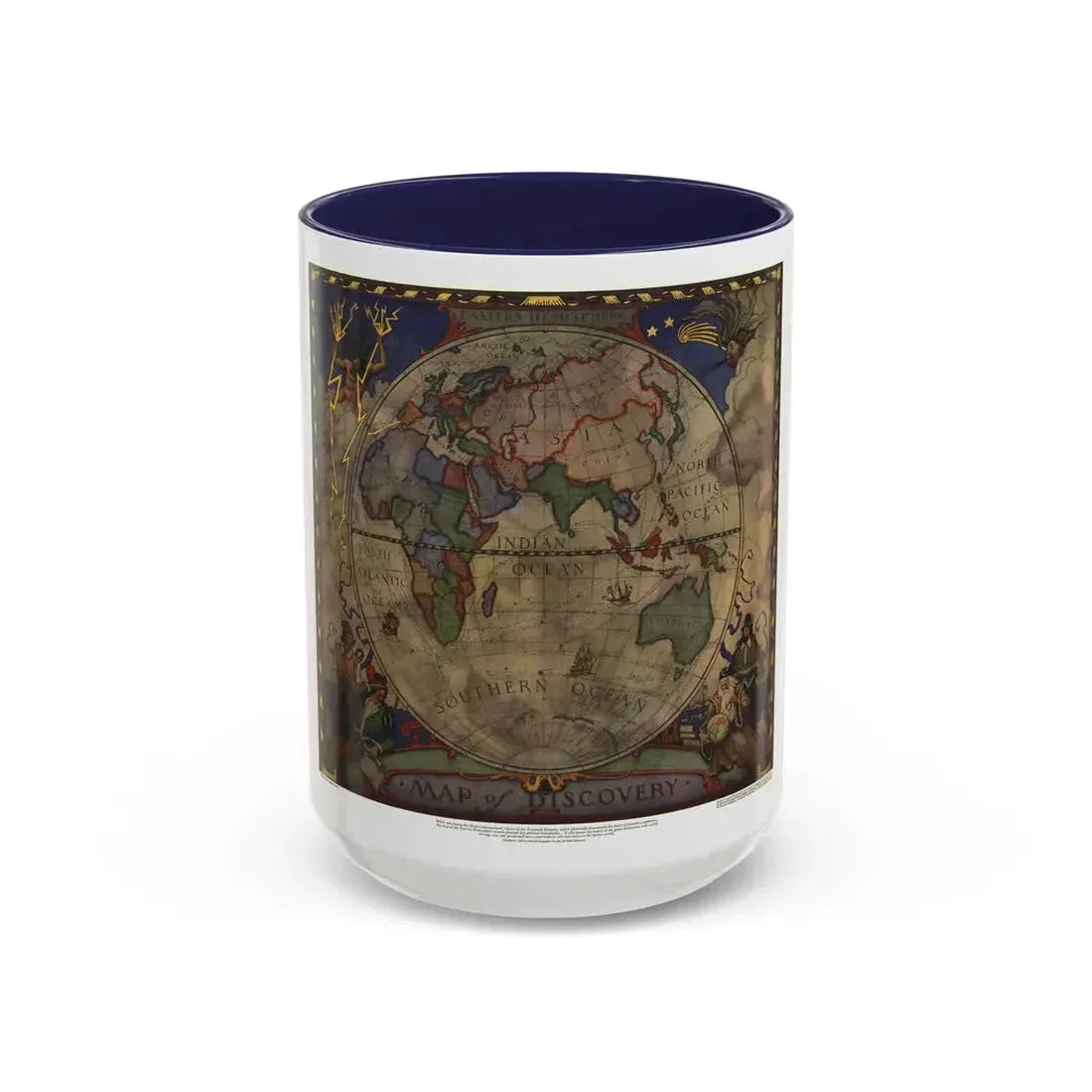 Map of Discovery- Eastern Hemisphere (1928) (Map) Accent Coffee Mug 15oz Navy - Go Mug Yourself
