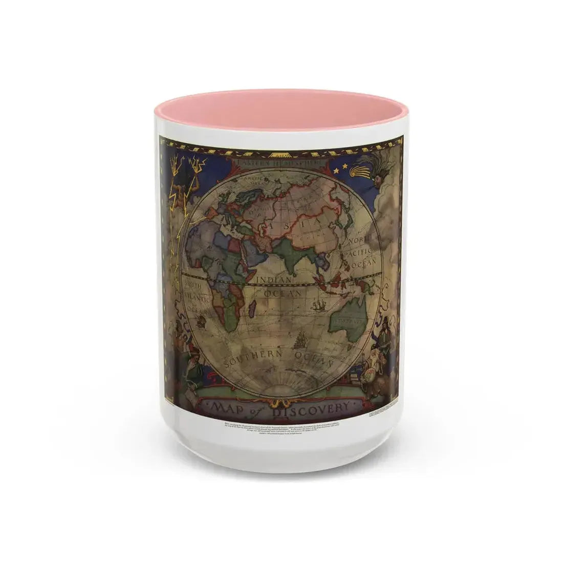 Map of Discovery- Eastern Hemisphere (1928) (Map) Accent Coffee Mug 15oz Pink - Go Mug Yourself