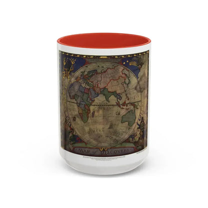 Map of Discovery- Eastern Hemisphere (1928) (Map) Accent Coffee Mug 15oz Red - Go Mug Yourself