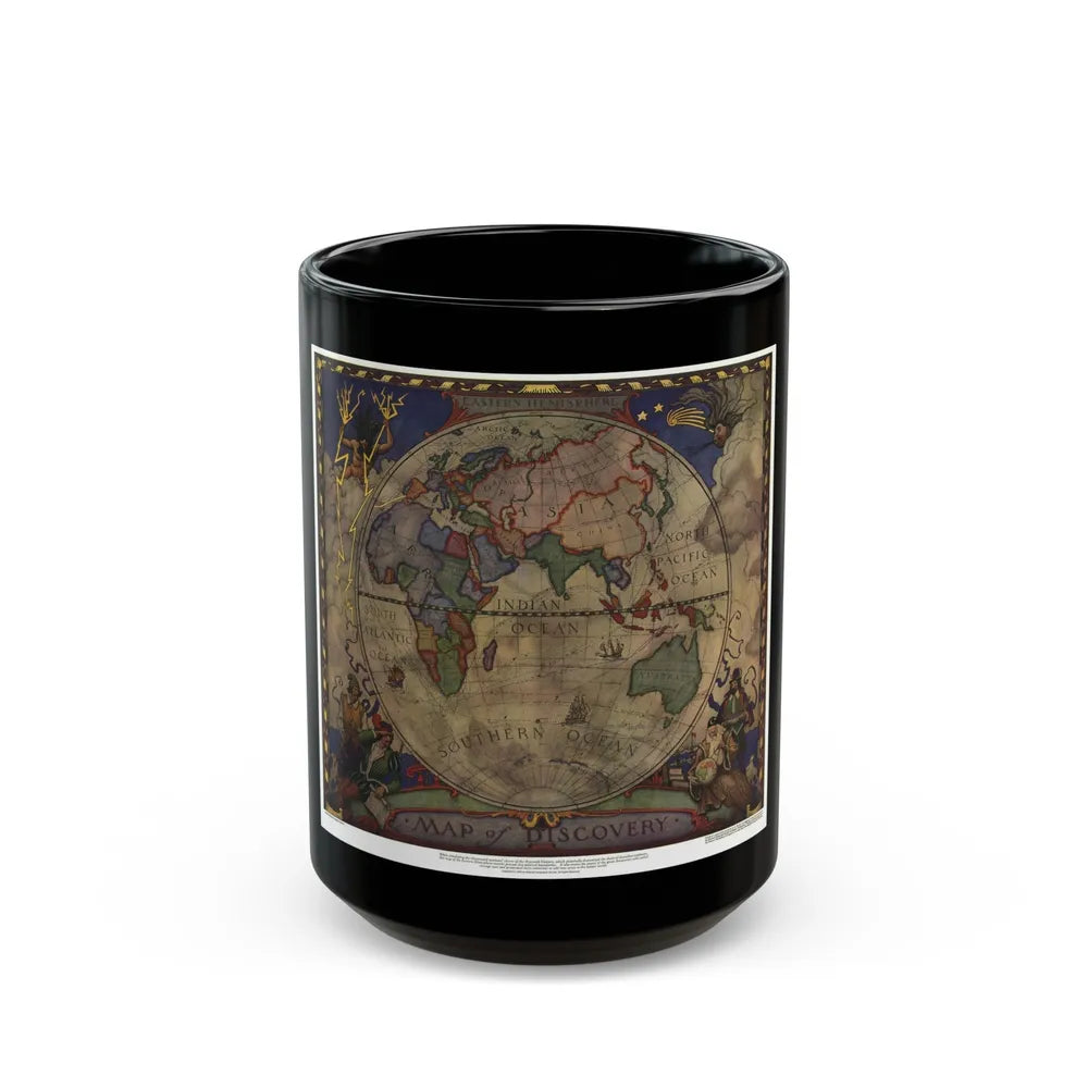 Map of Discovery- Eastern Hemisphere (1928) (Map) Black Coffee Mug-15oz-Go Mug Yourself