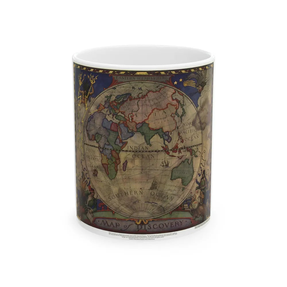 Map of Discovery- Eastern Hemisphere (1928) (Map) White Coffee Mug-11oz-Go Mug Yourself