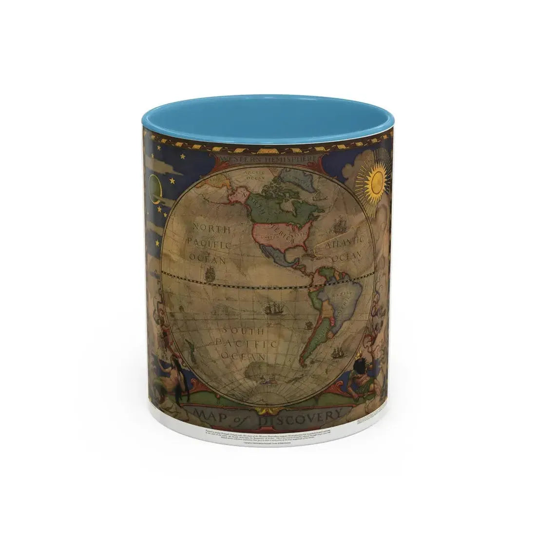 Map of Discovery- Western Hemisphere (1928) (Map) Accent Coffee Mug 11oz Light Blue - Go Mug Yourself