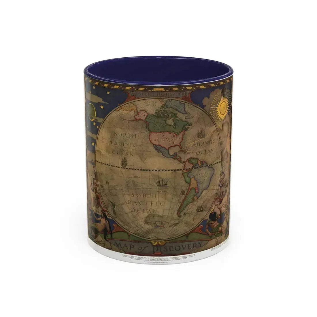 Map of Discovery- Western Hemisphere (1928) (Map) Accent Coffee Mug 11oz Navy - Go Mug Yourself