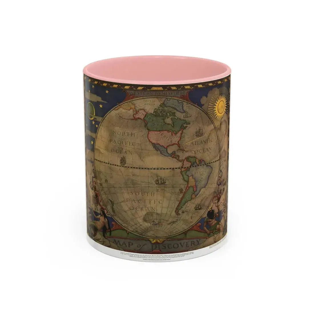 Map of Discovery- Western Hemisphere (1928) (Map) Accent Coffee Mug 11oz Pink - Go Mug Yourself