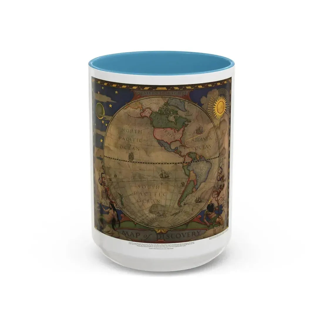 Map of Discovery- Western Hemisphere (1928) (Map) Accent Coffee Mug 15oz Light Blue - Go Mug Yourself