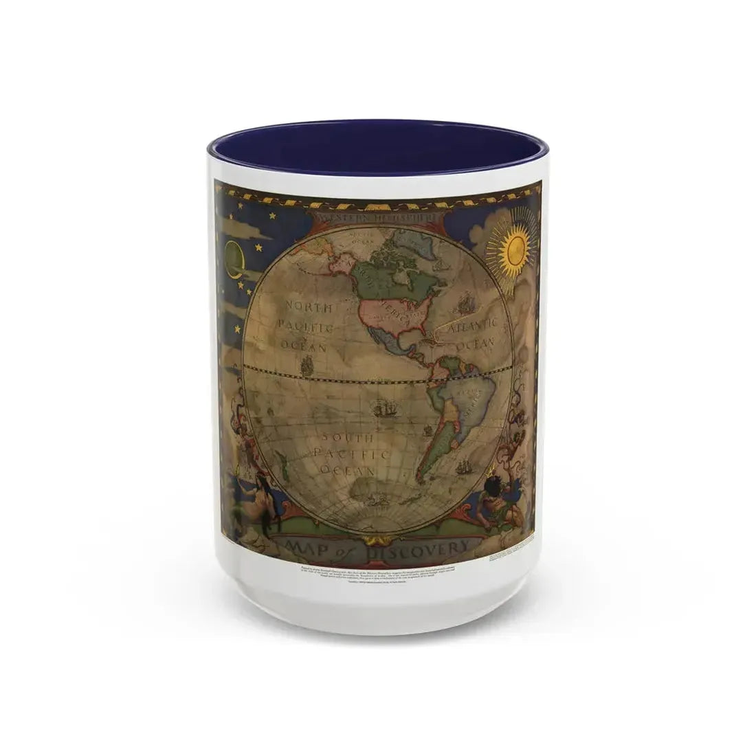 Map of Discovery- Western Hemisphere (1928) (Map) Accent Coffee Mug 15oz Navy - Go Mug Yourself