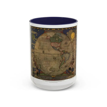 Map of Discovery- Western Hemisphere (1928) (Map) Accent Coffee Mug 15oz Navy - Go Mug Yourself