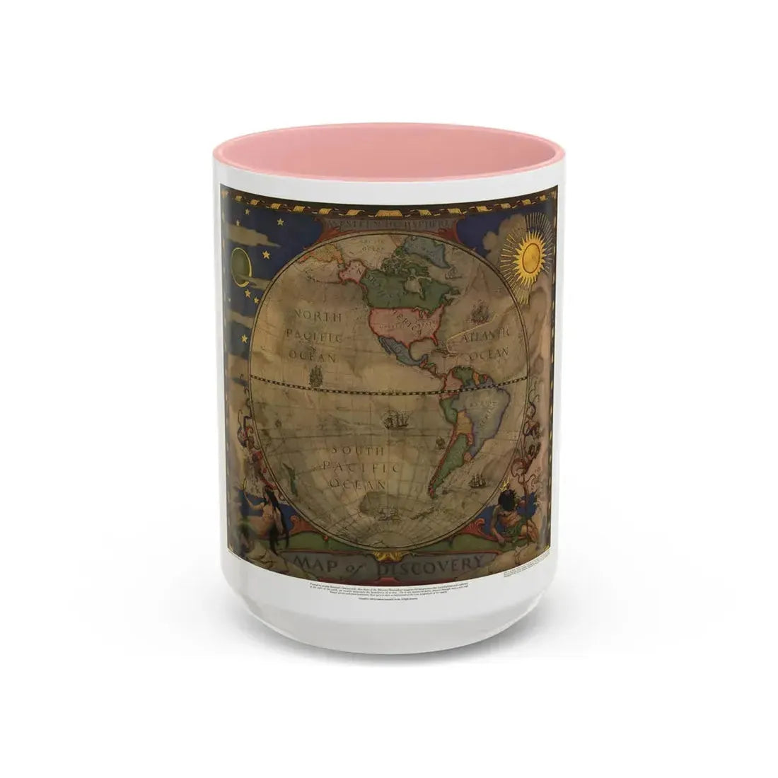 Map of Discovery- Western Hemisphere (1928) (Map) Accent Coffee Mug 15oz Pink - Go Mug Yourself