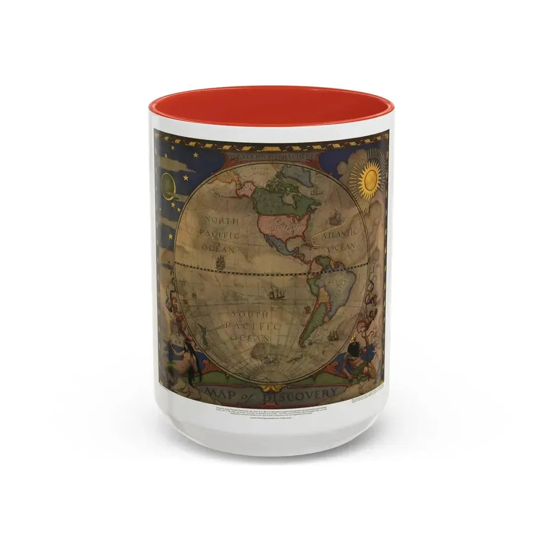 Map of Discovery- Western Hemisphere (1928) (Map) Accent Coffee Mug 15oz Red - Go Mug Yourself