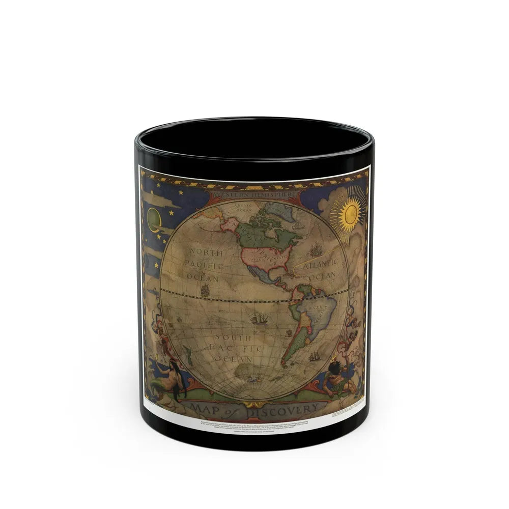 Map of Discovery- Western Hemisphere (1928) (Map) Black Coffee Mug-11oz-Go Mug Yourself