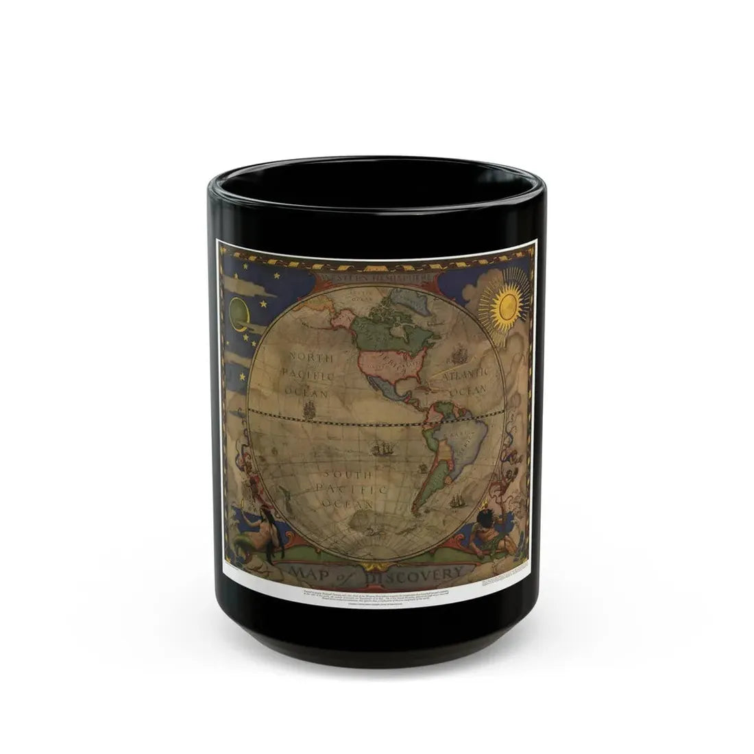 Map of Discovery- Western Hemisphere (1928) (Map) Black Coffee Mug 15oz - Go Mug Yourself