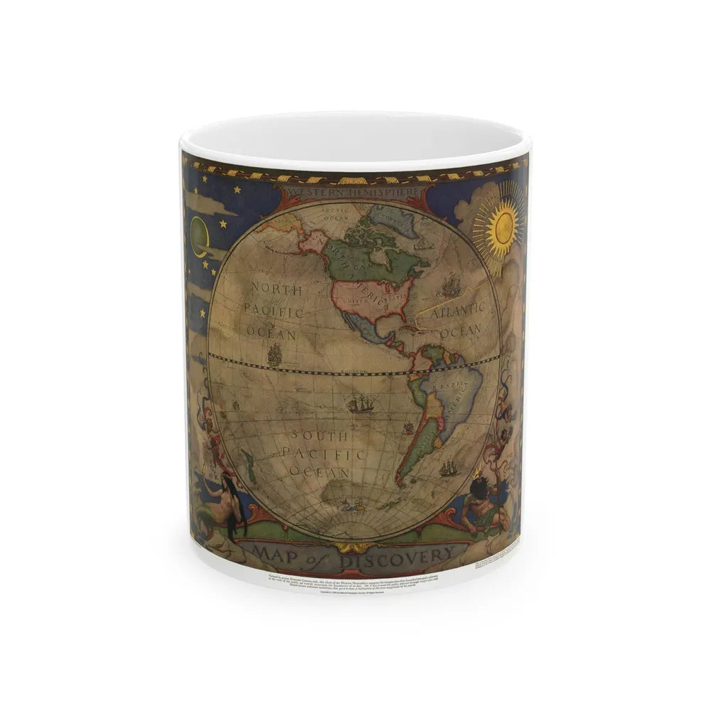 Map of Discovery- Western Hemisphere (1928) (Map) White Coffee Mug-11oz-Go Mug Yourself