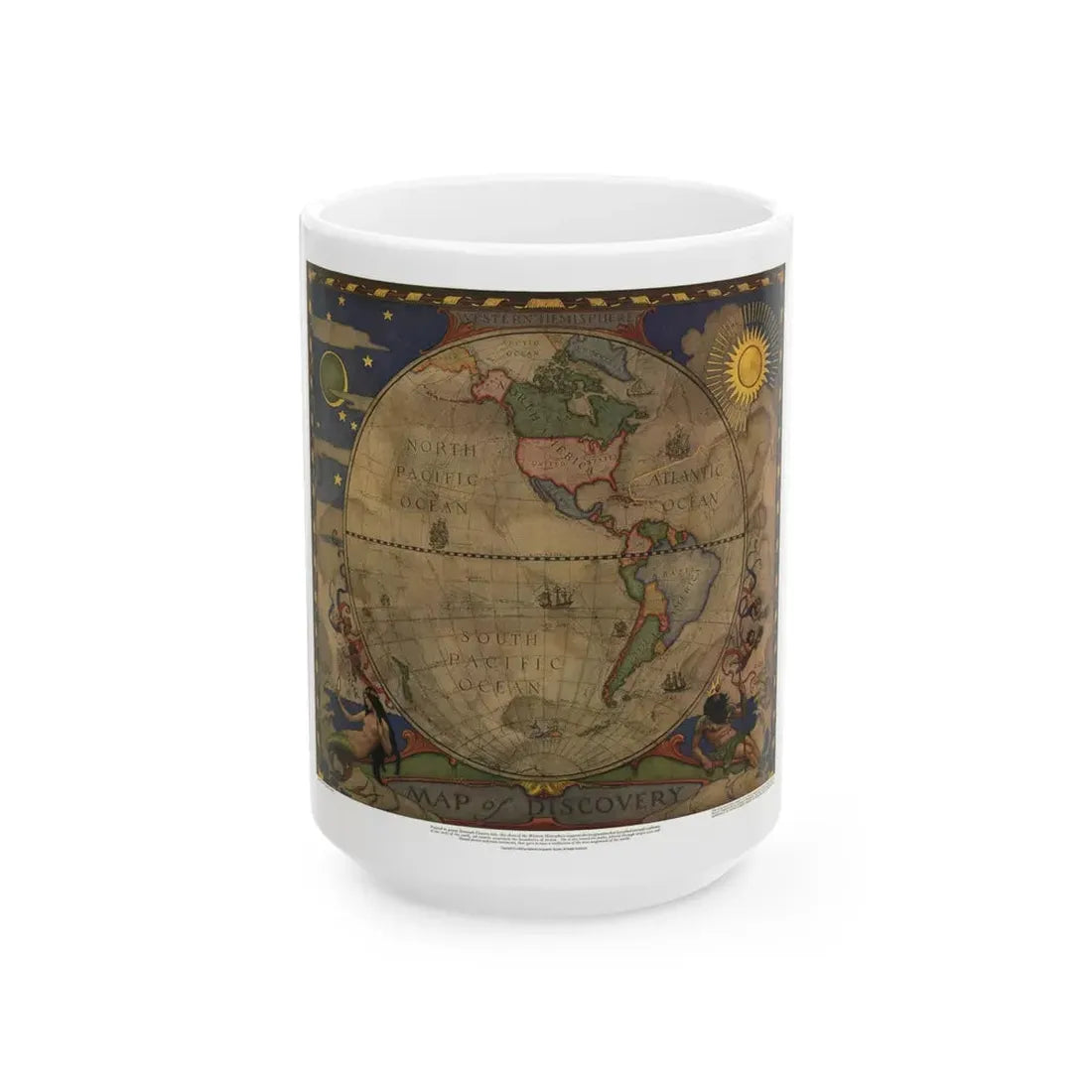 Map of Discovery- Western Hemisphere (1928) (Map) White Coffee Mug 15oz - Go Mug Yourself