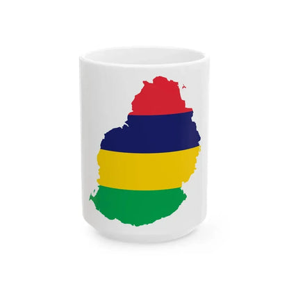Map of Mauritius with flag (Mauritius) White Coffee Mug 15oz - Go Mug Yourself