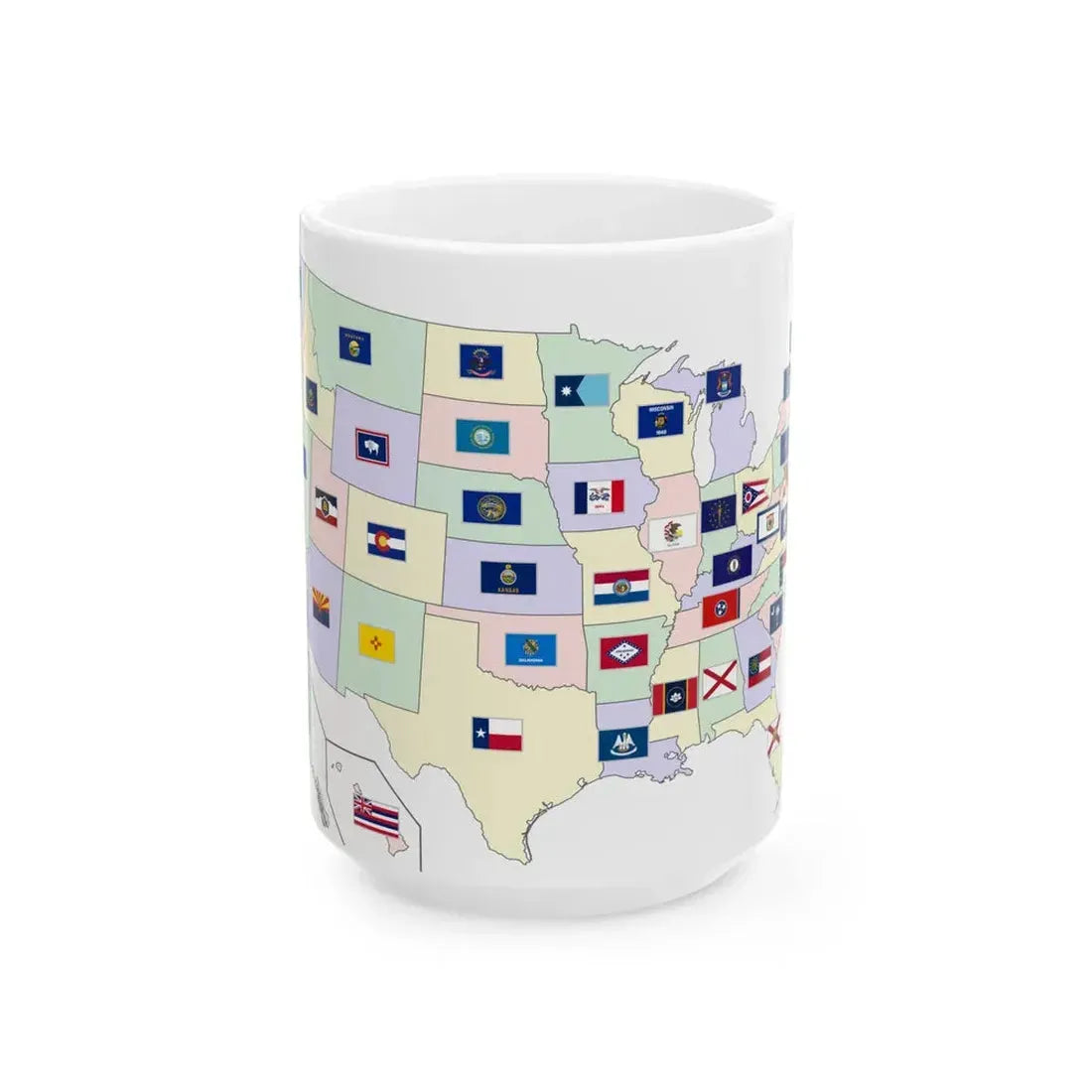 Map of the United States with flags (United States) White Coffee Mug 15oz - Go Mug Yourself