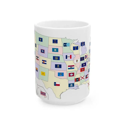 Map of the United States with flags (United States) White Coffee Mug 15oz - Go Mug Yourself