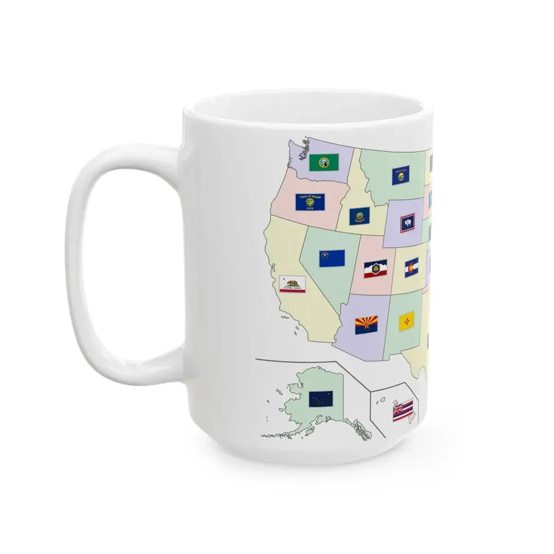 Map of the United States with flags (United States) White Coffee Mug - Go Mug Yourself