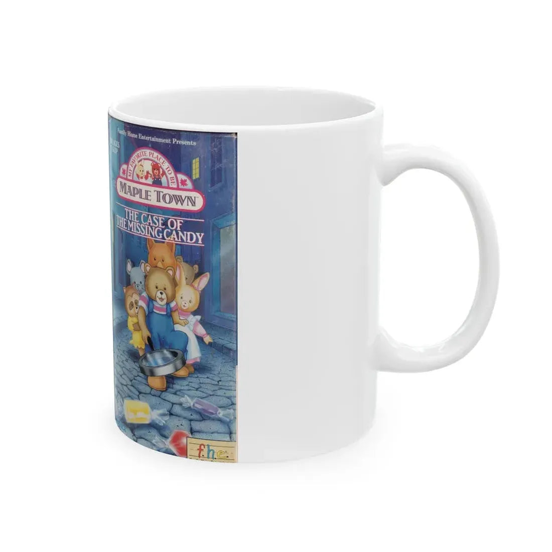 MAPLE TOWN THE CASE OF THE MISSING CANDY FHE FAMILY HOME ENTERTAINMENT (VHS COVER) - White Coffee Mug - Go Mug Yourself
