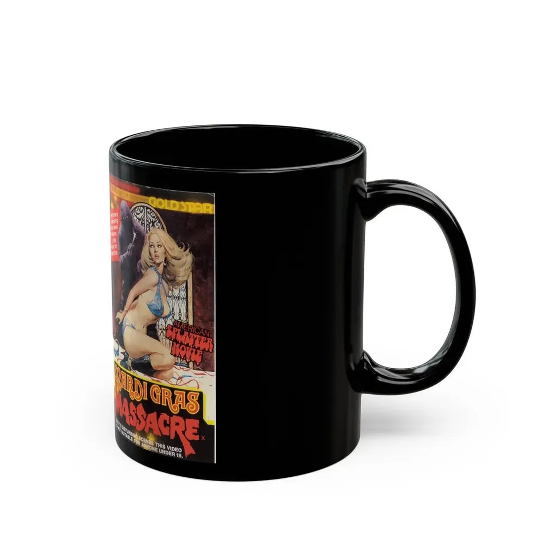 MARDI GRAS MASSACRE GOLD STAR VIDEO (VHS COVER) - Black Coffee Mug - Go Mug Yourself