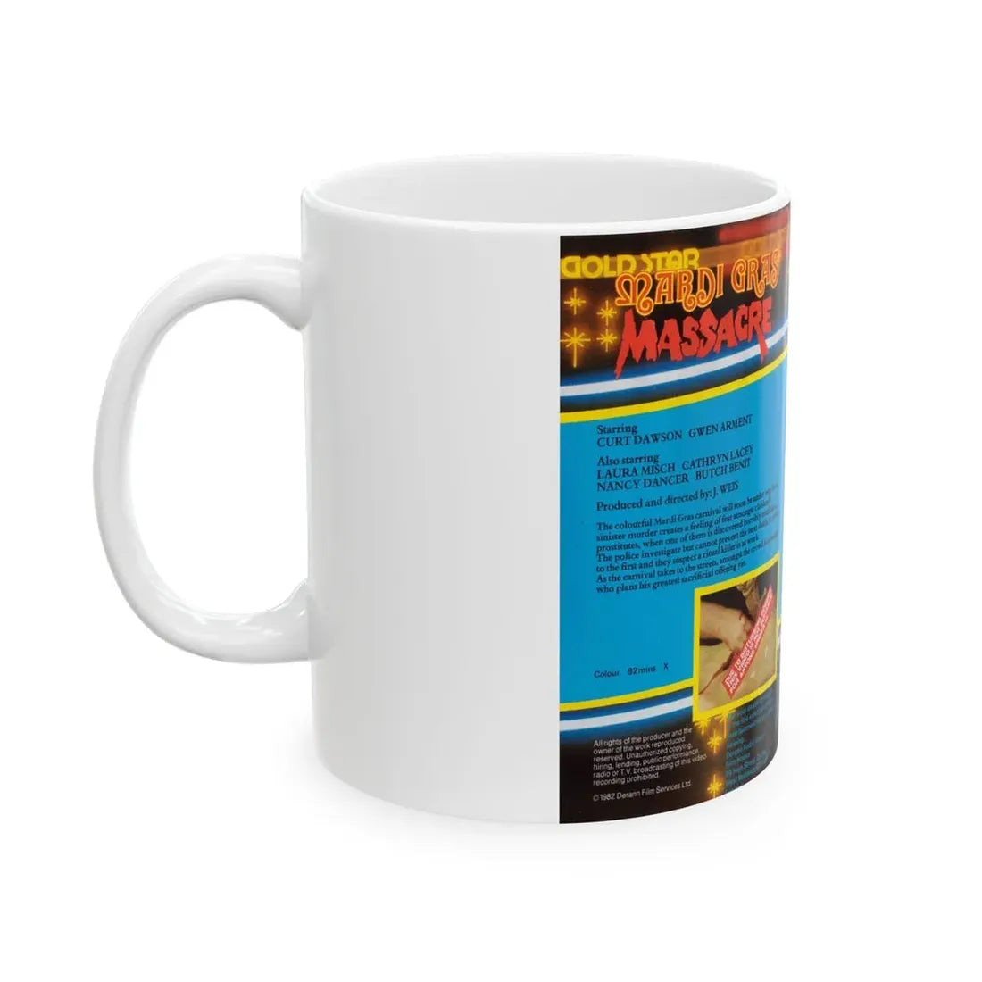 MARDI GRAS MASSACRE GOLD STAR VIDEO (VHS COVER) - White Coffee Mug - Go Mug Yourself