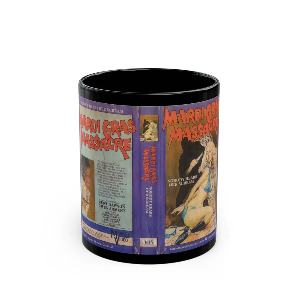 MARDI GRAS MASSACRE MARKET VIDEO (VHS COVER) - Black Coffee Mug-11oz-Go Mug Yourself