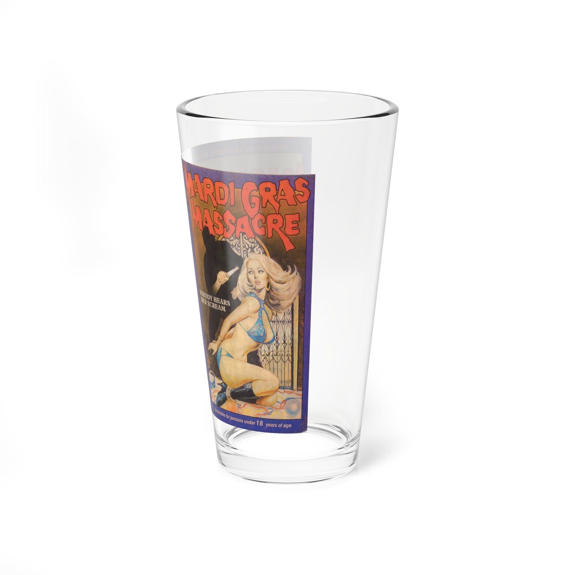 MARDI GRAS MASSACRE (VHS COVER) Pint Glass 16oz-Go Mug Yourself