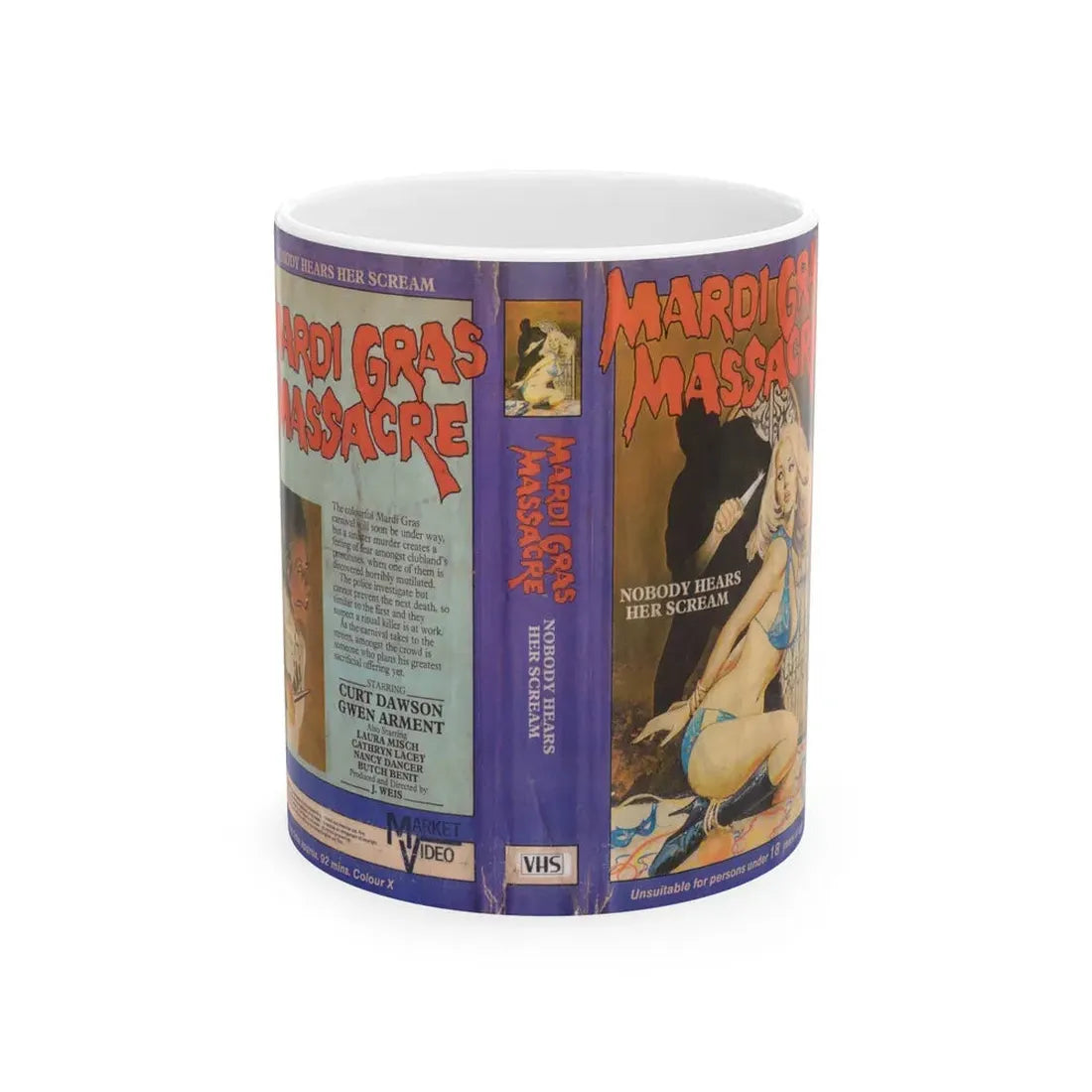 MARDI GRAS MASSACRE (VHS COVER) - White Coffee Mug 11oz - Go Mug Yourself