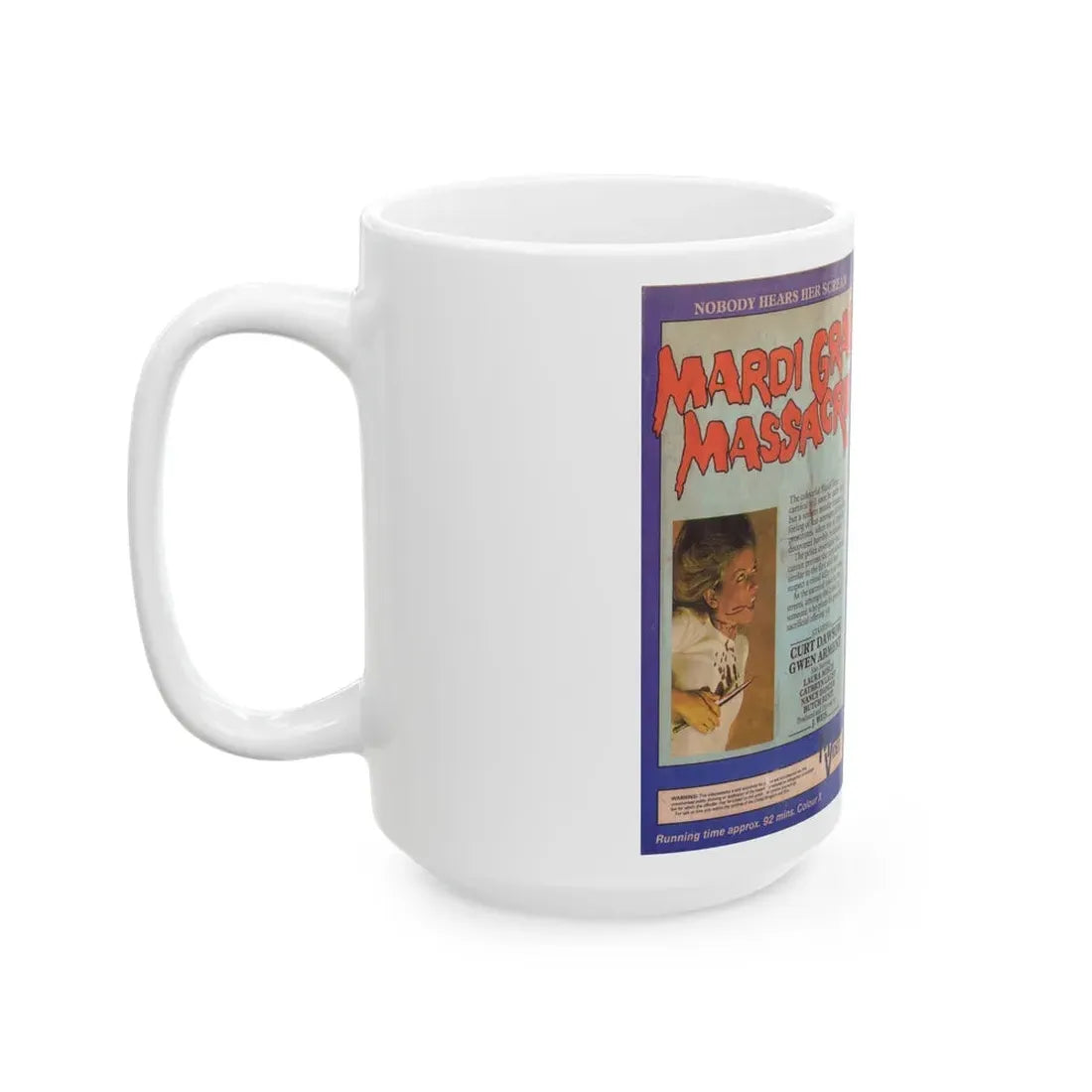 MARDI GRAS MASSACRE (VHS COVER) - White Coffee Mug - Go Mug Yourself