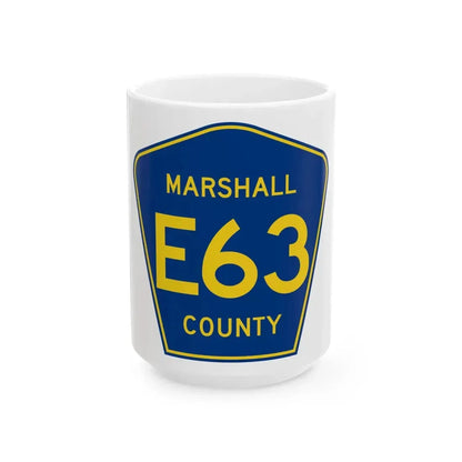 Marshall County Route E63 IA (Iowa) (Road Sign) White Coffee Mug 15oz - Go Mug Yourself