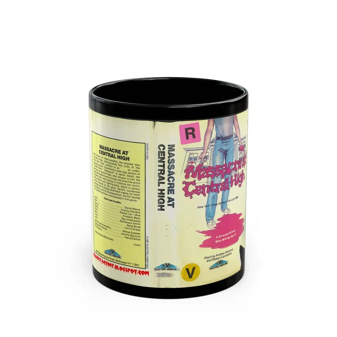MASSACRE AT CENTRAL HIGH (VHS COVER) - Black Coffee Mug 11oz - Go Mug Yourself