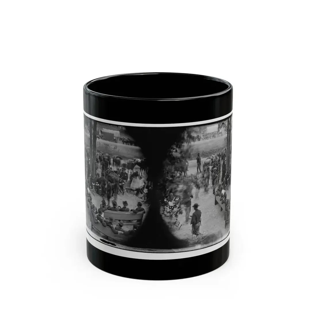 Massaponax Church, Va.  Council Of War   Gen. Ulysses S. Grant (Left End Of Bench Nearest Tree) Writing A Dispatch (U.S. Civil War) Black Coffee Mug 11oz - Go Mug Yourself