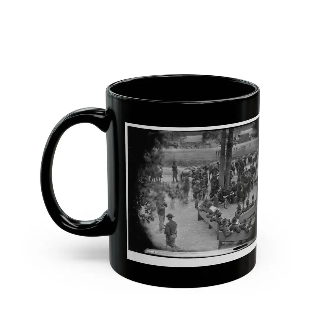 Massaponax Church, Va.  Council Of War   Gen. Ulysses S. Grant (Left End Of Bench Nearest Tree) Writing A Dispatch (U.S. Civil War) Black Coffee Mug - Go Mug Yourself