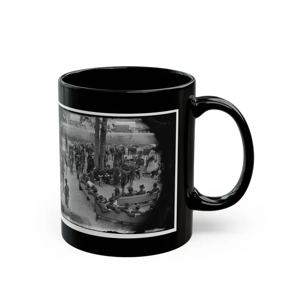 Massaponax Church, Va.  Council Of War   Gen. Ulysses S. Grant (Left End Of Bench Nearest Tree) Writing A Dispatch (U.S. Civil War) Black Coffee Mug - Go Mug Yourself