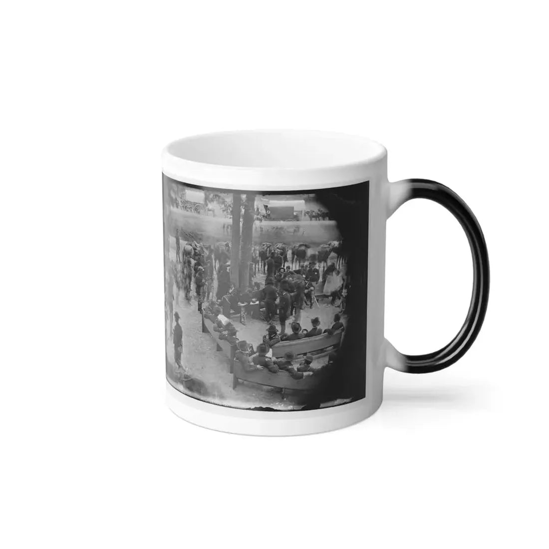 Massaponax Church, Va.  Council of War   Gen. Ulysses S. Grant (Left End of Bench Nearest Tree) Writing a Dispatch (U.S. Civil War) Color Changing Coffee Mug 11oz - Go Mug Yourself