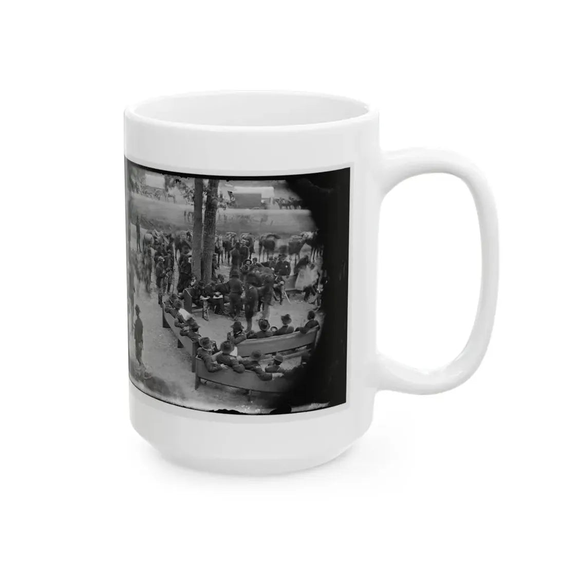Massaponax Church, Va.  Council Of War   Gen. Ulysses S. Grant (Left End Of Bench Nearest Tree) Writing A Dispatch (U.S. Civil War) White Coffee Mug - Go Mug Yourself