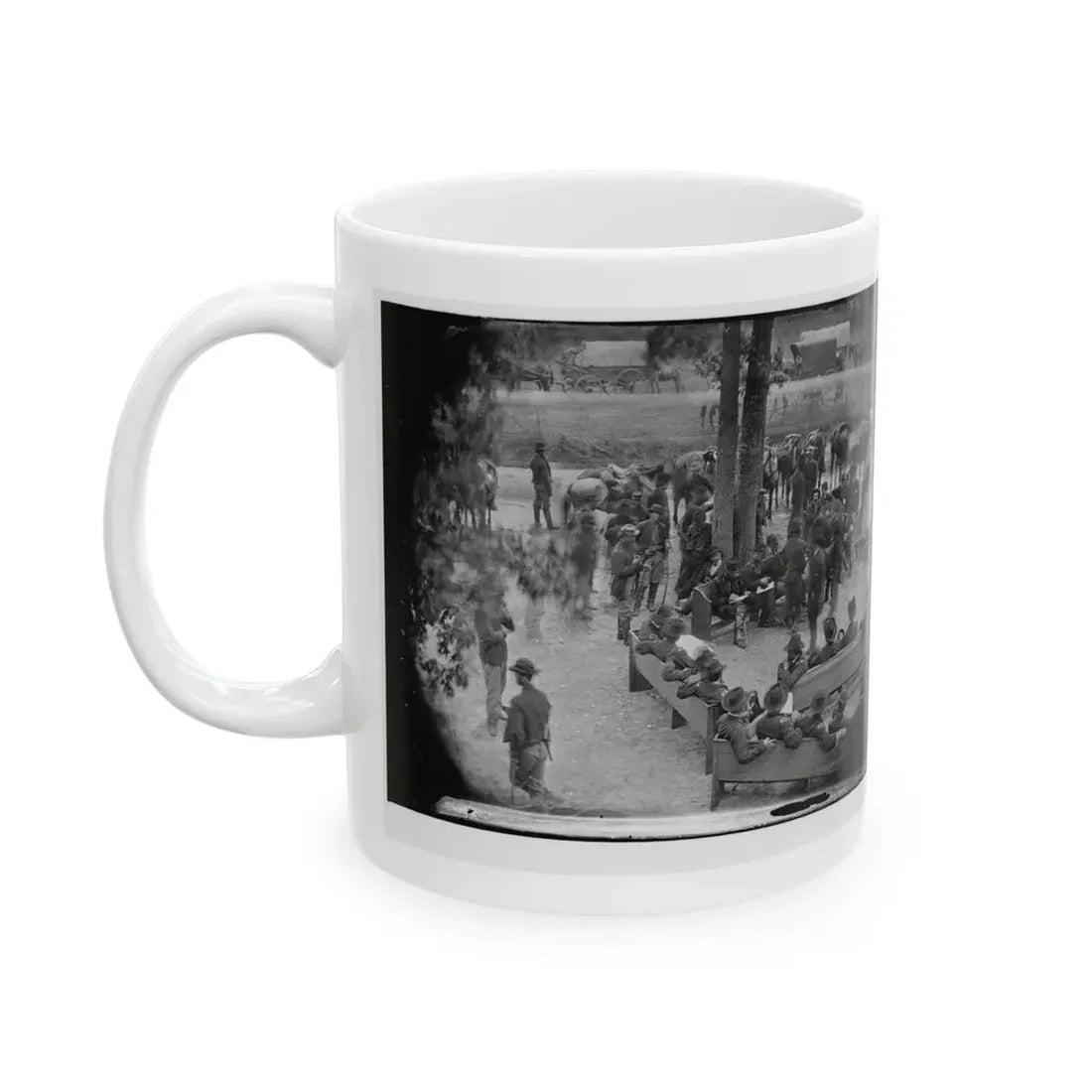 Massaponax Church, Va.  Council Of War   Gen. Ulysses S. Grant (Left End Of Bench Nearest Tree) Writing A Dispatch (U.S. Civil War) White Coffee Mug - Go Mug Yourself